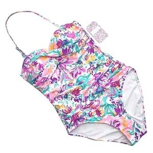 NWT Stella Parker Women's Floral Ruched One Piece Swimsuit Multicolor Medium